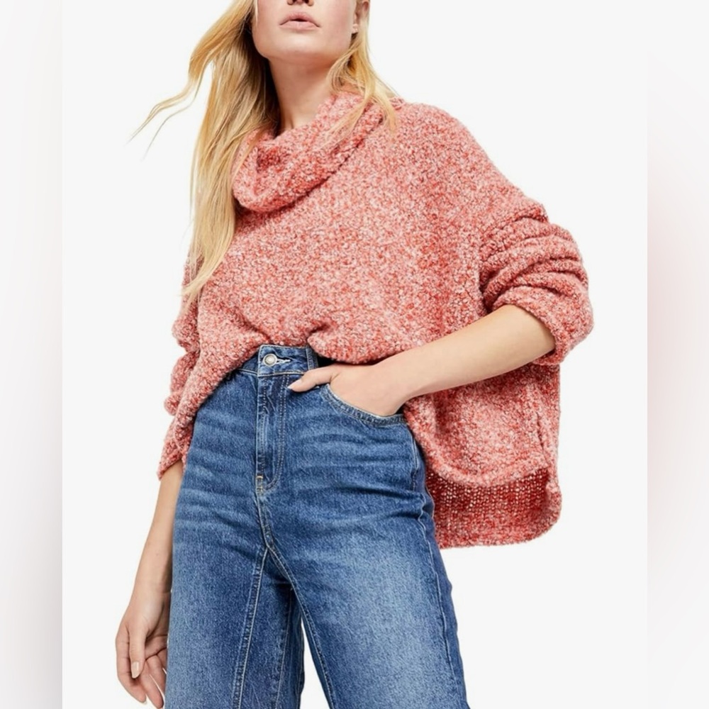 FREE PEOPLE Red BFF Cowl Neck Slouchy Sweater S